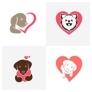Love Dog logo tasarım vektör çizimi, Creative Dog logo tasarım konsept şablonu, sembol simgeleri