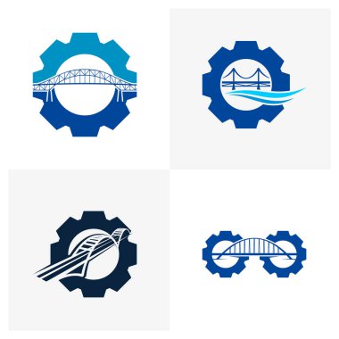 Vites logosu tasarımı vektör illüstrasyonu, Creative Bridge logo tasarım konsept şablonu, sembol simgeleri içeren bir köprü kümesi