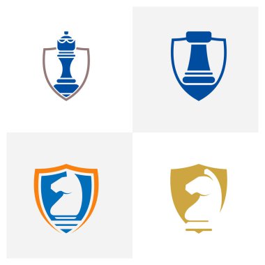 Shield Chess logo tasarım vektör çizimi, Creative Chess logo tasarım konsept şablonu, sembol simgeleri