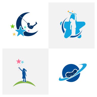 Çocuklar Rüyası logosu tasarım vektör çizimi, Yaratıcı Rüya Çocukları logo tasarım konsept şablonu, sembol simgeleri