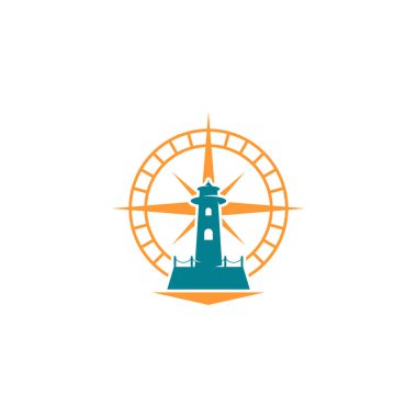 Pusula Mercusuar logo tasarım vektör çizimi, Yaratıcı Mercusuar logo tasarım konsept şablonu, sembol simgeleri