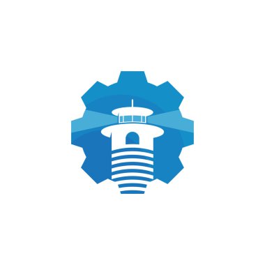 Gear Mercusuar logo tasarım vektör çizimi, Yaratıcı Mercusuar logo tasarım konsept şablonu, sembol simgeleri