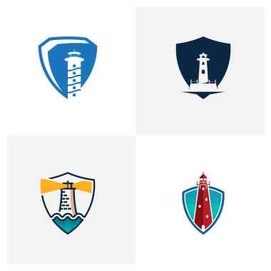 Shield Mercusuar logo tasarım vektör çizimi, Creative Mercusuar logo tasarım konsept şablonu, semboller