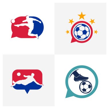Sohbet Futbol logosu tasarım vektör illüstrasyonu, Yaratıcı Futbol logosu tasarım konsept şablonu, sembol simgeleri