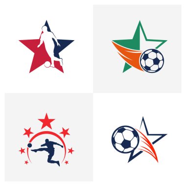 Futbol logosu tasarım vektör çizimi, Yaratıcı Futbol logosu tasarım konsept şablonu, sembol simgeleri