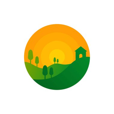 Doğa Manzarası logo tasarımı vektör illüstrasyonu, Yaratıcı Doğa Manzarası logo tasarım konsept şablonu, sembol simgeleri