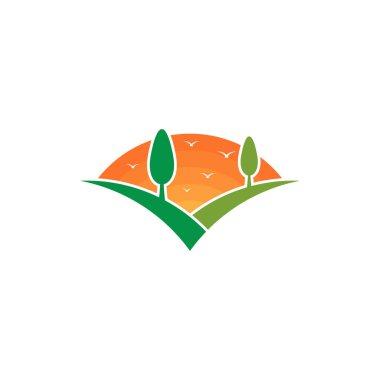 Doğa Manzarası logo tasarımı vektör illüstrasyonu, Yaratıcı Doğa Manzarası logo tasarım konsept şablonu, sembol simgeleri