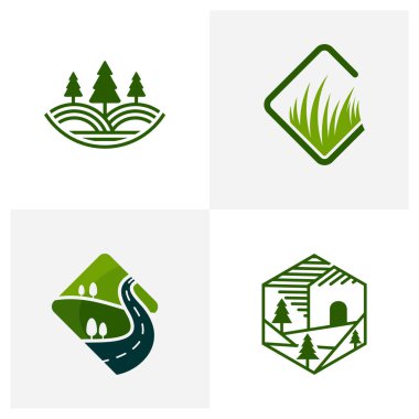 Doğa Manzarası logo tasarımı vektör illüstrasyonu, Yaratıcı Doğa Manzarası logo tasarım konsept şablonu, semboller