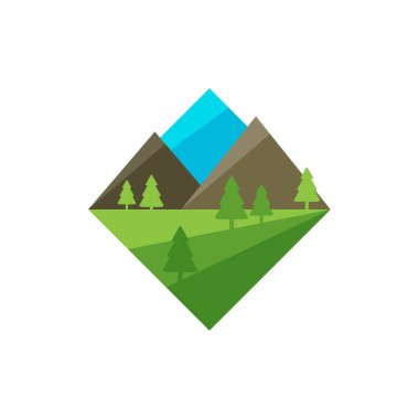 Doğa Manzarası logo tasarımı vektör illüstrasyonu, Yaratıcı Doğa Manzarası logo tasarım konsept şablonu, sembol simgeleri