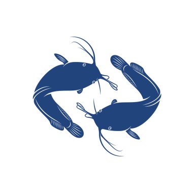 Catfish tasarım vektör illüstrasyonu, Yaratıcı Catfish logo tasarım konsept şablonu, sembol simgeleri