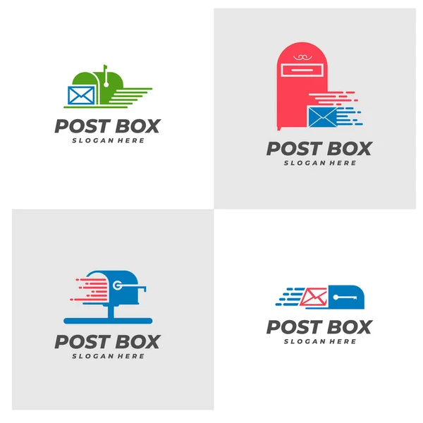 Set Fast Post Box Logo Vector Template Creative Post Box — Stock Vector