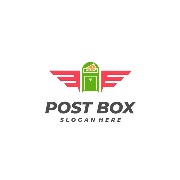 Wing Post Box Logo Vector Template Creatieve Post Box Logo — Stockvector