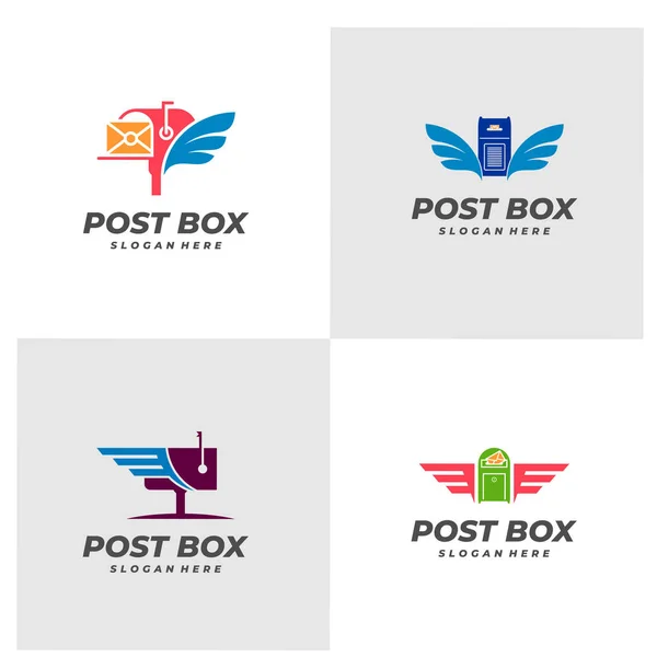 Набор Векторных Шаблонов Логотипа Wing Post Box Концепций Дизайна Логотипа — стоковый вектор