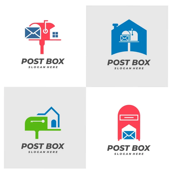 Set House Post Box Logo Vector Template Creative Post Box — Stock Vector