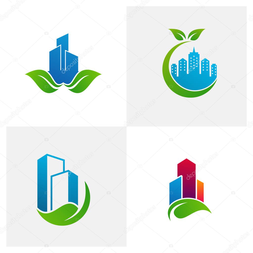 Set of Leaf City logo vector template, Creative Building logo design concepts
