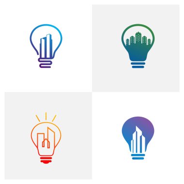 Ampul Şehri logo vektör şablonu, Yaratıcı İnşaat logo tasarım kavramları kümesi