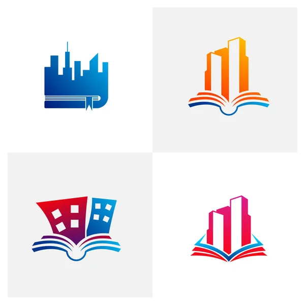 Book City Logo Vektör Şablonu Creative Building Logo Tasarım Kavramları — Stok Vektör