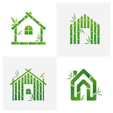 House Bamboo logo vektör şablonu seti, Yaratıcı Bambu logo tasarımı kavramları