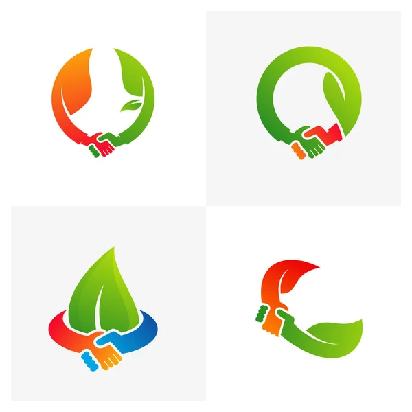 Yaprak Anlaşması Logo Şablonu Creative Deal Logo Tasarım Kavramları Kümesi — Stok Vektör