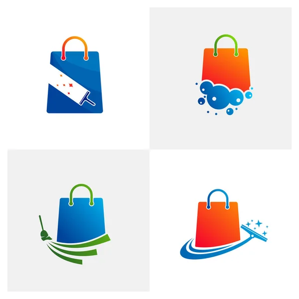 Conjunto Plantilla Vector Logotipo Shop Clean Conceptos Diseño Logotipo Creative — Vector de stock