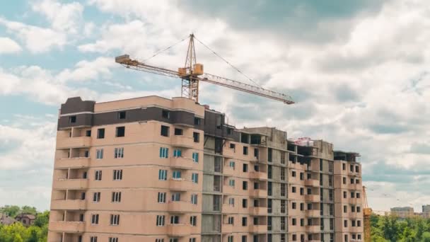 Time Lapse Beeldmateriaal Grote Industriële Bouwkraan Met Prachtige Bewolkte Lucht — Stockvideo