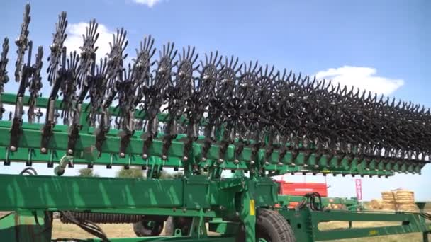 Equipamentos Colheita Colheitadeira Perto Conceito Agricultura Movimento Lento — Vídeo de Stock