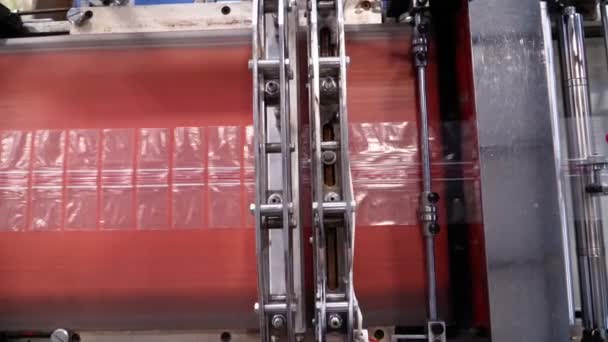 Koncepcja produkcji i zautomatyzowanej technologii. Produkcja toreb plastikowych — Wideo stockowe