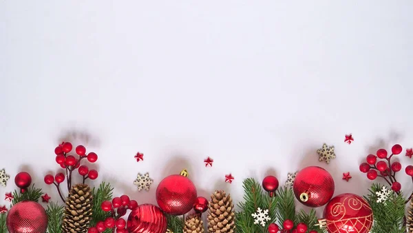 Χριστούγεννα Νέο Έτος Φόντο Απλή Σύνθεση Των Χριστουγέννων Διακόσμηση Κόκκινες — Φωτογραφία Αρχείου