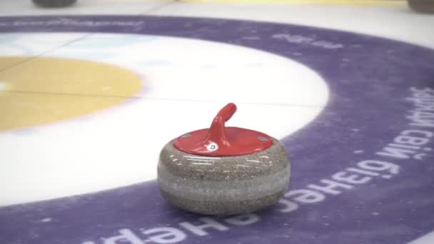 Granieten Stenen Voor Krullen Wit Ijs Close Wintersport Teamspel Curling — Stockvideo