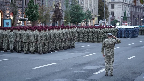 Generalprobe Der Militärparade Truppenaufstellung Anlässlich Der Unabhängigkeitserklärung Der Ukraine Zentrum — Stockfoto