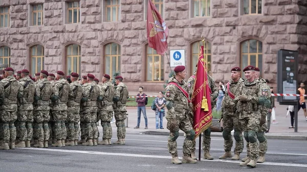 Generalprobe Der Militärparade Truppenaufstellung Anlässlich Der Unabhängigkeitserklärung Der Ukraine Zentrum — Stockfoto