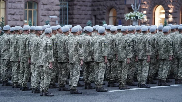 Generalprobe Der Militärparade Truppenaufstellung Anlässlich Der Unabhängigkeitserklärung Der Ukraine Zentrum — Stockfoto