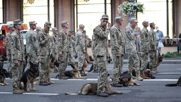 Generalprobe Der Militärparade Truppenaufstellung Anlässlich Der Unabhängigkeitserklärung Der Ukraine Zentrum — Stockfoto