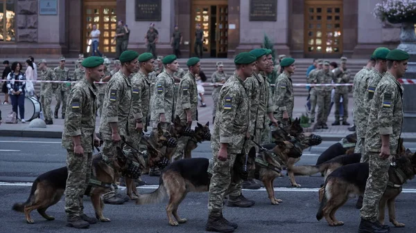 Ensaio Desfile Militar Formação Tropas Por Ocasião Declaração Independência Ucrânia — Fotografia de Stock