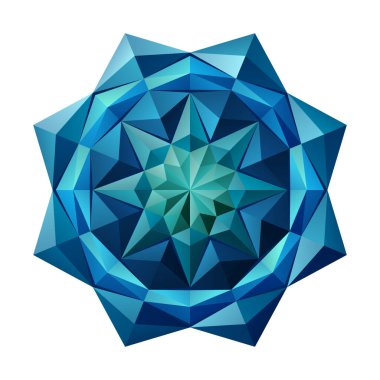 Üç boyutlu mavi safir geometrik sekiz köşeli çiçek. Origami mandala tarzında düzenlenmiş. Vektör illüstrasyonu.
