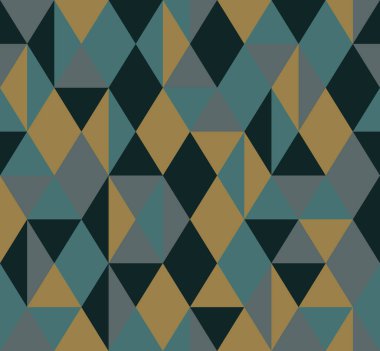 Kusursuz soyut arkaplan kalıbı. Elmas şekiller ve çapraz kesim üçgenleri. Koyu renkler ve zarif bir tarz. Vektör illüstrasyonu.