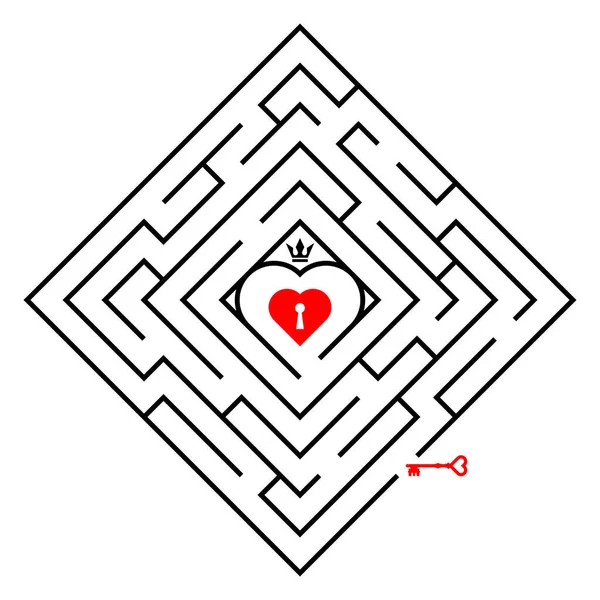 Gioco Puzzle Labirinto Linee Nere Forme Diamanti Lucchetto Forma Cuore — Vettoriale Stock