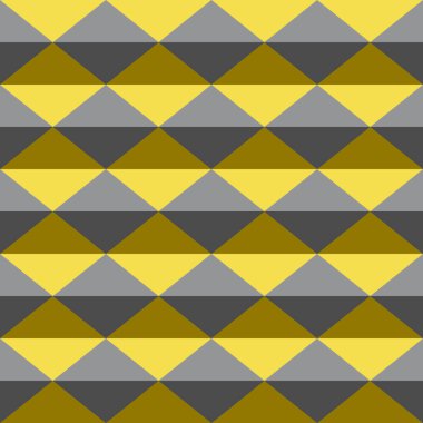 Zigzag desenli, kusursuz soyut bir arkaplan. Üçgen, elmas şekilli sarı gri. Renk eğilimi 2021. Kumaş, kiremit, kapak, poster, tekstil, fon, duvar için desenli tasarım. Vektör illüstrasyonu.