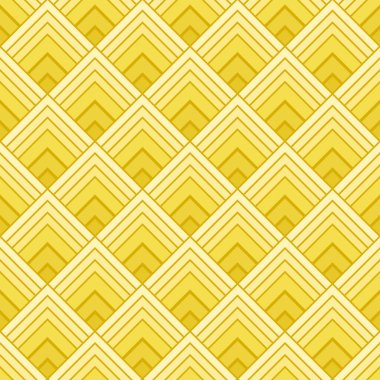 Sanat deco tarzı sarı elmas şekilli. Kusursuz geometrik model arka planı. 2021 'in renk trendi. Kumaş, fayans, poster, tekstil, arka plan, el ilanı, duvar için desenli tasarım. Vektör illüstrasyonu.