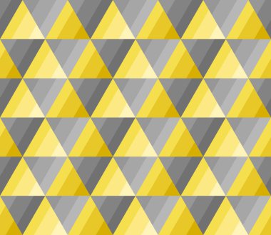 Sarı ve gri üçgen şekilli. Kusursuz soyut arkaplan kalıbı. Renk eğilimi 2021. Kumaş, kiremit, kapak, poster, tekstil, el ilanı, duvar için desenli tasarım. Vektör illüstrasyonu.
