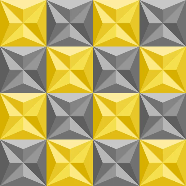 Yellow Gray Checkered Pattern Shapes Triangles Squares Seamless Abstract Background — Stock Vector