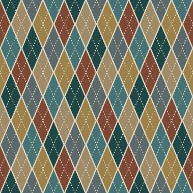 Argyle kusursuz desen arkaplanı. Retro bej renkli ekose kumaş. Kumaş, tekstil, kumaş, kumaş, giysi, fayans, kapak, poster, afiş, pankart, duvar için doku tasarımı. Vektör illüstrasyonu.