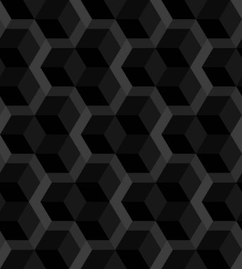 Soyut arkaplan kusursuz geometrik desen. Küp şeklinde, elmas şeklinde. Siyah ve gri renkli. Giysi, tekstil, fayans, kapak, poster, el ilanı, pankart, duvar için yüzey tasarımı. Vektör illüstrasyonu.