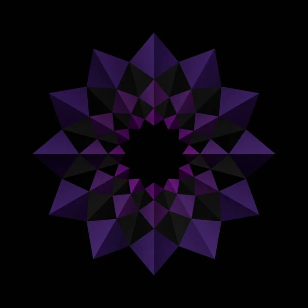 Μοβ Μοτίβο Πλαίσιο Λουλούδι Μαύρο Φόντο Γεωμετρικά Σχήματα Στυλ Origami — Διανυσματικό Αρχείο