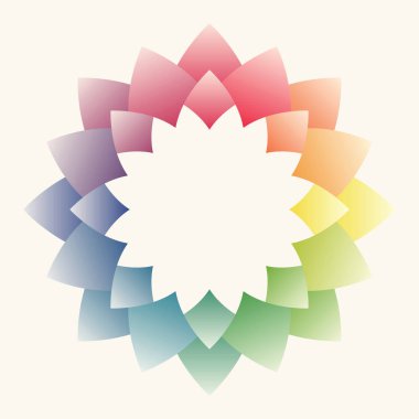 Renkli çiçek yaprağı çerçevesi. Mandala şekli. Pastel renk tonları. Metin için boş arkaplan bırak. Yayınlar, kapaklar, kartlar, posterler, el ilanları, duvarlar için tasarım öğeleri. Vektör illüstrasyonları.
