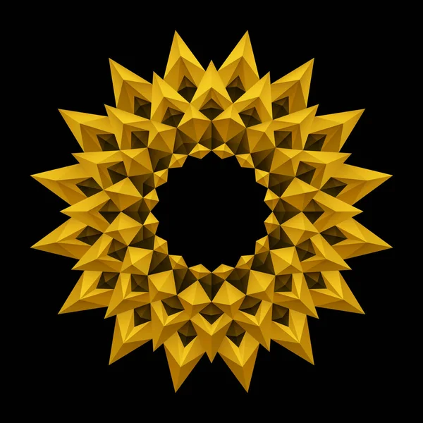 Χρυσό Μοτίβο Πλαίσιο Λουλουδιών Μαύρο Φόντο Γεωμετρικά Σχήματα Στυλ Origami — Διανυσματικό Αρχείο