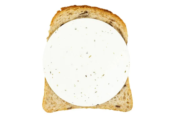 Slice Bread White Cheese Isolated White Background White Cheese Provencal — Stock Photo, Image