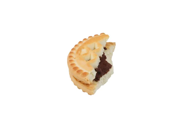Broken Piece Sandwich Cookie Chocolate Filling Isolated White Background — Zdjęcie stockowe