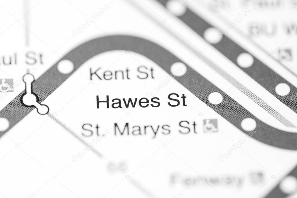 Hawes St Station on the map. Boston Metro map.