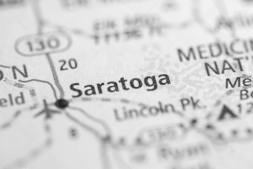 Saratoga. Wyoming. USA, detailed view on the map
